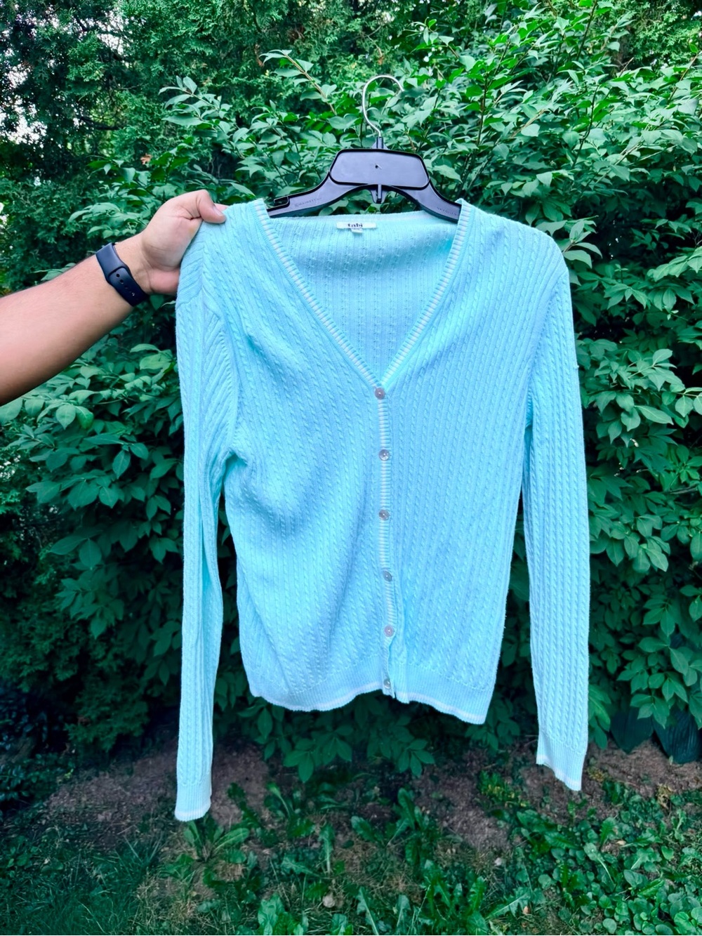 Light Blue Women's V-Neck Button Cardigan Sweater